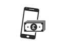 Smartphone money icon. british pound banknote stack on mobile phone. financial symbols for web design