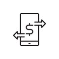 Smartphone with money transfer icon in flat style. Money transfer vector illustration on white isolated background Royalty Free Stock Photo