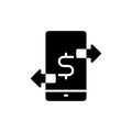 Smartphone with money transfer icon in flat style. Money transfer vector illustration on white isolated background. Royalty Free Stock Photo