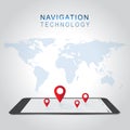 Smartphone navigation in modern design with a red pin