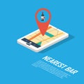 Smartphone navigation in modern flat design with a symbol of drinking, pub, club, bar. Royalty Free Stock Photo