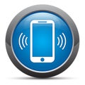 Smartphone network signal icon premium blue round button vector illustration Royalty Free Stock Photo