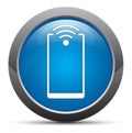 Smartphone network signal icon premium blue round button vector illustration Royalty Free Stock Photo