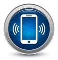 Smartphone network signal icon starburst shiny blue round button illustration design concept Royalty Free Stock Photo