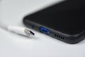 Smartphone new fast USB Type-C port on mobile phone and cable - usb type c charge phone technology fast charge