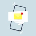 Smartphone with notification icon on screen. Icon new message on mobile phone screen. Mobile notification, email Royalty Free Stock Photo