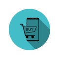 Smartphone online shopping long shadow icon. Simple glyph, flat vector of mobile concept icons for ui and ux, website or mobile Royalty Free Stock Photo