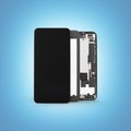 Smartphone in the open state Illustration of smartphone components isolated on blue gradient background 3d render Royalty Free Stock Photo