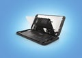 Smartphone in the open state Illustration of smartphone components isolated on blue gradient background 3d render Royalty Free Stock Photo