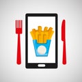 Smartphone order french fries food online Royalty Free Stock Photo