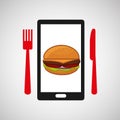 Smartphone order hamburger food online Royalty Free Stock Photo