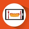 Smartphone order hot dog food online Royalty Free Stock Photo
