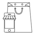 smartphone with parasol and shopping bag