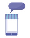 smartphone with parasol and speech bubble