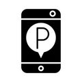 Smartphone parking transport app technology silhouette style icon design