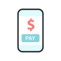 Smartphone with pay button. flat style Royalty Free Stock Photo