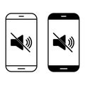 Smartphone Phone silent mode line icon set. Mobile concept and web design. Volume mute outline vector. Audio speaker on screen. Royalty Free Stock Photo