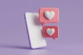 Smartphone with Pink Speech Bubbles and White Hearts on Purple Background Royalty Free Stock Photo