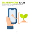 Smartphone and plant icon vector with flat color style isolated on white background. Vector illustration handphone sign symbol Royalty Free Stock Photo