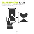 Smartphone and plant icon vector with glyph style isolated on white background. Vector illustration handphone sign symbol icon Royalty Free Stock Photo