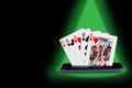 smartphone with poker cards, card game Double Pair banner online casino royal flush illustration