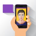Smartphone and polygonal style face vector illustration. Royalty Free Stock Photo