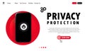 Smartphone privacy protection banner. System secure. Confidential personal data. Vector on isolated white background. EPS 10