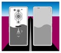 Smartphone for pro travel photographer, minimalist concept art, front and back sides