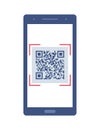 Smartphone with a QR code on the screen. QR code scanning or capture mobile phone. Icon recognition or reading qr code in flat Royalty Free Stock Photo