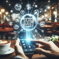 Smartphone QR code transactions payments connections cafe