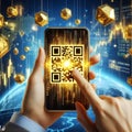 Smartphone QR codes global gold finance connections trading