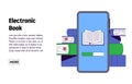 Smartphone with reading app. Education concept, book lovers 1-1