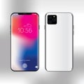 New iPhone 2019 model. Smartphone realistic vector illustration. New frameless white smart phone design concept