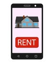 Smartphone with realty app. House sale.