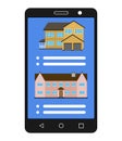 Smartphone with realty app. House sale.