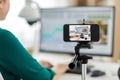 smartphone recording woman working in video editor Royalty Free Stock Photo