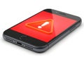 Smartphone displaying a red screen with an exclamation mark isolated on white background Royalty Free Stock Photo