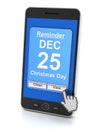 Smartphone reminder for Christmas Day, 3d render