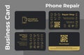 Smartphone repair center business card set vector flat illustration. Mobile phone service