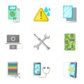 Smartphone repair icons set, cartoon style Royalty Free Stock Photo