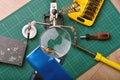 Smartphone repair service, Fixing tools, Electronic circuit board with soldering iron and tin Royalty Free Stock Photo