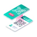 Smartphone Scan immunity passport QR code. 3d Mobile Scanning barcode concept, Covid-19 Digital health passport QR