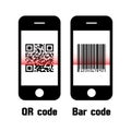 Smartphone scan QR code and bar code . flat design