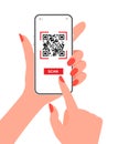 Smartphone scanning qr code. Hand using mobile smart phone scan qr code mockup template for your design.