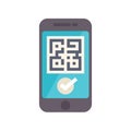 Smartphone scanning qr code successfully with checkmark symbol