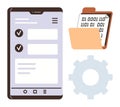 Mobile Interface with Checklist, File Folder, and Gear Wheel Representing Data and Workflow Management Royalty Free Stock Photo