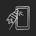 Smartphone screen cleaning chalk white icon on black background Royalty Free Stock Photo