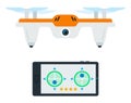 Smartphone with on-screen control application and drone with a camera vector icon flat isolated.