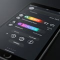 Smartphone screen displaying a modern user interface with a dark theme. Bright, Royalty Free Stock Photo
