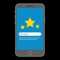 Smartphone display with search and stars Royalty Free Stock Photo